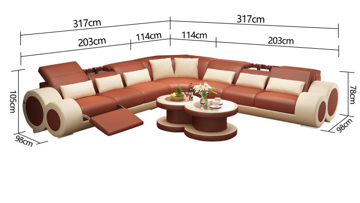 Ledersofa Couch Wohnlandschaft Ecksofa Eck Garnitur Design Modern Sofa G8035C