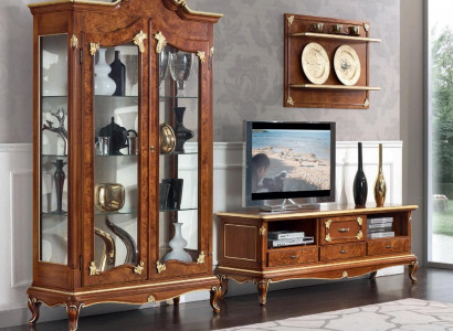 Italienische Wohnzimmer Wohnwand rtv Tv Sideboard Schrank Vitrine Wandregal 3tlg
