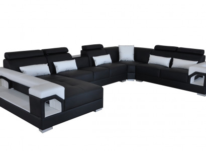 Komplett Set Kissen Ledersofa Wohnlandschaft Ecksofa Garnitur Modern Sofa USB