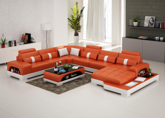 Ledersofa Couch Wohnlandschaft Eck Ecksofa Sofa Modern Design Garnitur