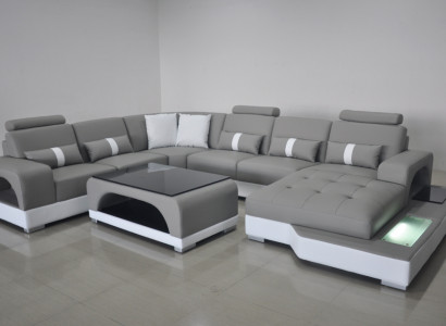 Eckcouch Design Ecksofa U-form Wohnlandschaft Couch Textil Leder Sofas Polster