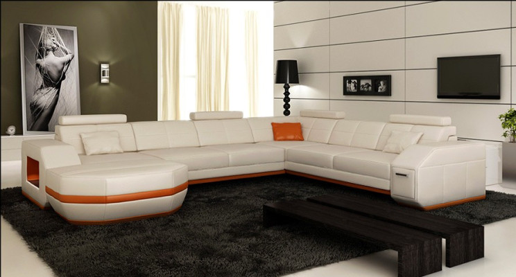 Design Sofa mit USB Couch Polster Ecksofa Wohnlandschaft Ledersofa Eckgarnitur