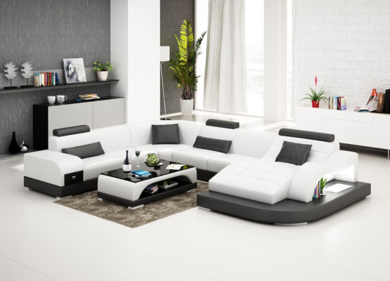 Leder Eck Sofa Eck Wohnlandschaft Garnitur Design Modern Couch Neu Sofas USB Neu