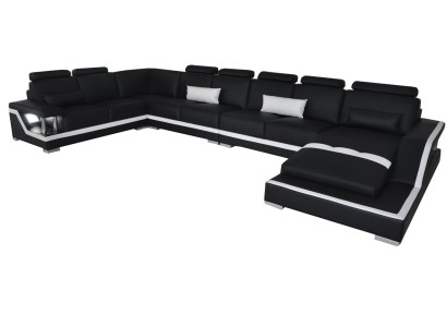 Ledersofa Wohnlandschaft Eck Garnitur Design Sofa U-Form + Chaise mit USB L6002