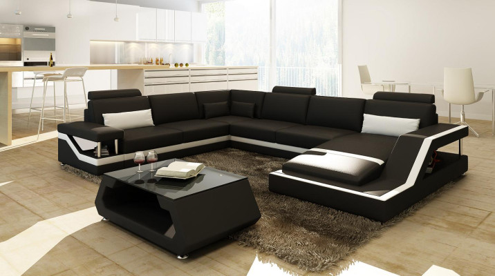 Wohnlandschaft Big Modernes Ledersofa + USB Patentiert NEU Designer Sofa Ecksofa