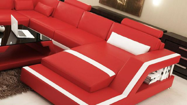 Wohnlandschaft Big Modernes Ledersofa + USB Patentiert NEU Designer Sofa Ecksofa