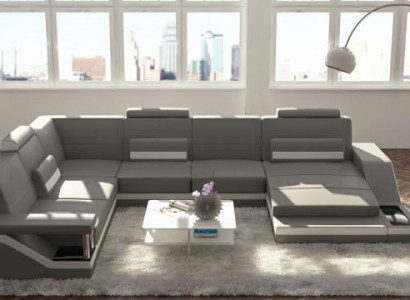 Ledersofa + USB Wohnlandschaft Ecksofa Eck Garnitur Design Couch Sofa Hamburg