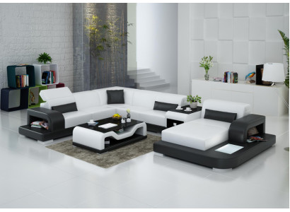 Ledersofa Couch Wohnlandschaft Ecksofa Eck Garnitur Design Modern Sofa G8006