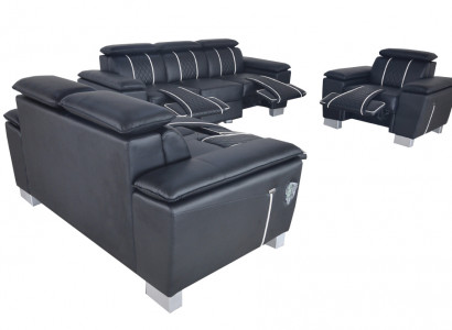 Sofagarnitur Ledergarnitur Couch Design Sofa Polster Komplett Set 3+2+1 mit USB