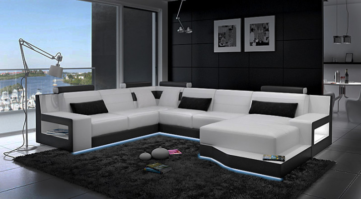 Ledersofa Ecksofa + USB Garnitur Wohnlandschaft Polster U Form Couch Sofa Design