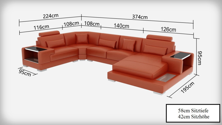 Wohnlandschaft Polster Ecke Eck Sofa mit USB Garnitur Landschaft Leder Wetzlar