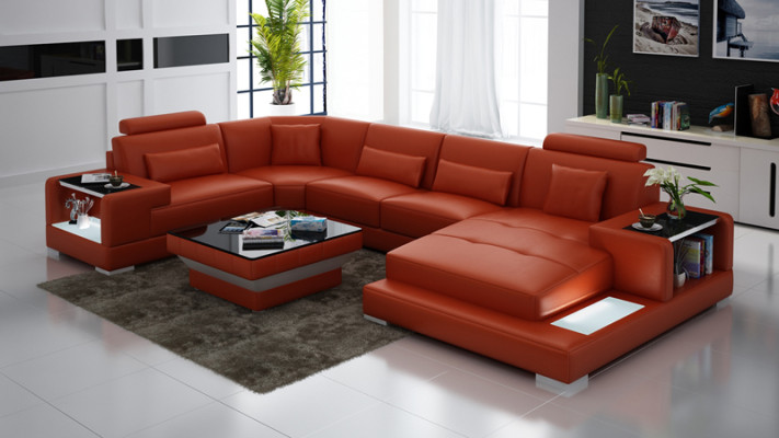 Wohnlandschaft Polster Ecke Eck Sofa mit USB Garnitur Landschaft Leder Wetzlar