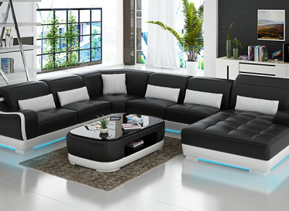 Ledersofa Polster Sitz Eck Sofa Garnitur Wohnlandschaft Wohnzimmer Couch G8025