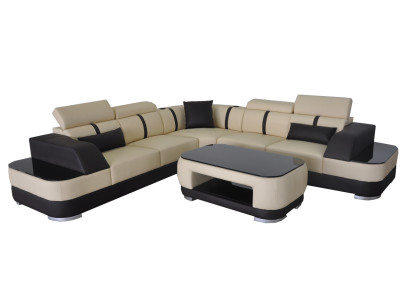 Eck Sofa Leder Polster Ecke Sitz Garnitur Couchen L Form + Tisch Wohnlandschaft