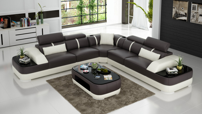 Eck Sofa Leder Polster Ecke Sitz Garnitur Couchen L Form + Tisch Wohnlandschaft