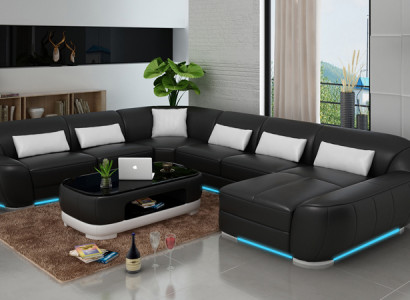 Design Leder Eck Sofa Moderne Garnitur Couch Ecke Neu Wohnlandschaft Grau USB