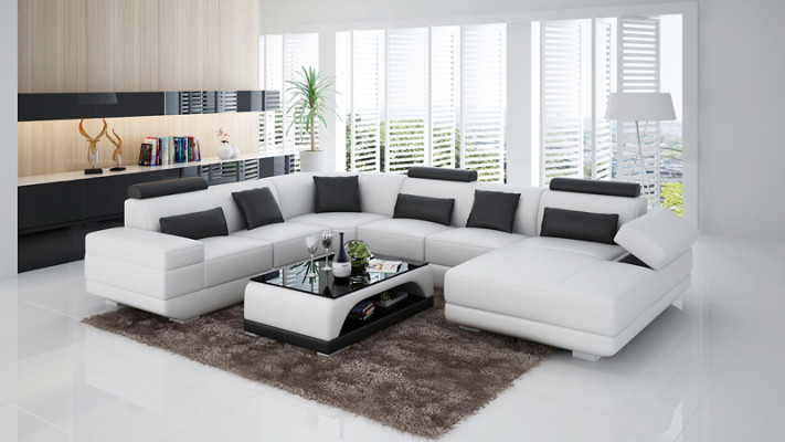 Ledersofa Couch Wohnlandschaft Ecksofa Eck Garnitur Design Modern Sofa Beige USB