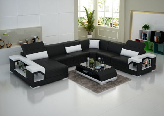 Wohnlandschaft Polster Ecke Eck Sofa mit USB Garnitur Landschaft Leder