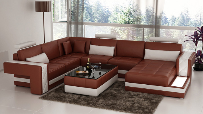 Wohnlandschaft Polster Ecke Eck Sofa mit USB Garnitur Landschaft Leder Neu 2723B
