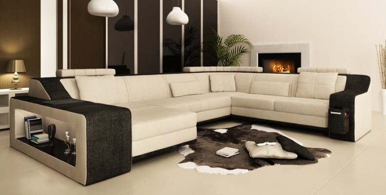 Moderne Wohnlandschaft Polster Ecksofa Sofa Couch Eck Garnitur Textil Sofas +USB