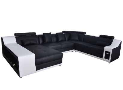 U Förmige Wohnzimmer Eckcouch Sitzgarnitur Ecksofa Leder Sofa Polster Couch +USB