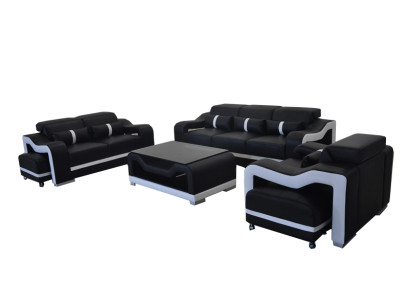 Sofa Leder Couch Polster Garnitur 3+2+1 Sitz Komplett Set Garnituren G8027D + Tisch