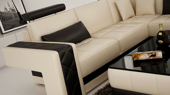 Modern Ledersofa Couch Wohnlandschaft Ecksofa Eck Garnitur Dekor Design