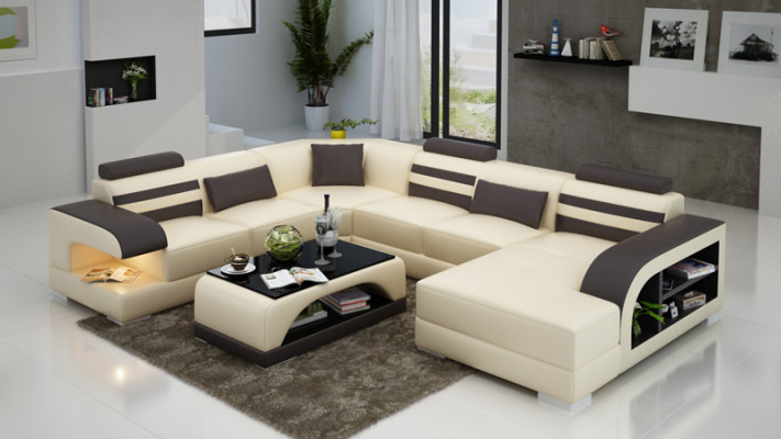Moderne Eleganz U-förmiges Ecksofa im exquisiten Lederdesign