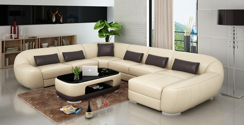 Modernes Ledersofa Ecksofa Wohnlandschaft Sitz Polster Couch Garnitur Fellen