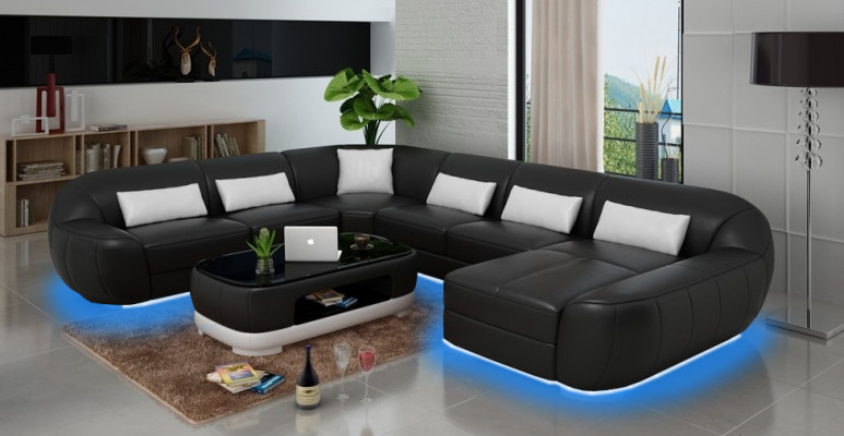 Modernes Ledersofa Ecksofa Wohnlandschaft Sitz Polster Couch Garnitur Neu FEo