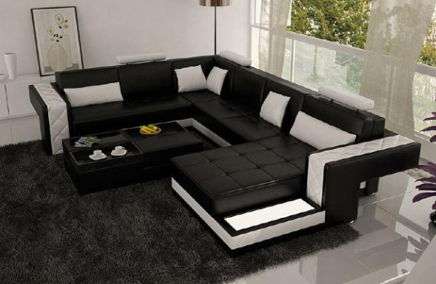Ecksofa Ledersofa Big XXL U Form Wohnlandschaft Sofa Couch Garnitur Neu