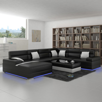 Ledersofa Couch Wohnlandschaft Ecksofa Eck Garnitur Design Modern Sofa UForm USB