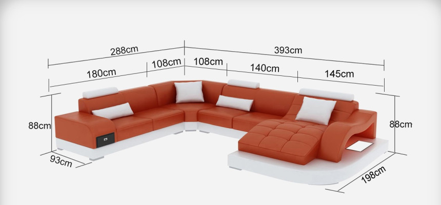 Ledersofa Couch Wohnlandschaft Ecksofa Eck Garnitur Design Modern Sofa USB Neu