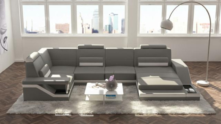 Wohnlandschaft Sofa + USB Polster Sitz Ecksofa Garnitur Textil Stoff Leder Sofas