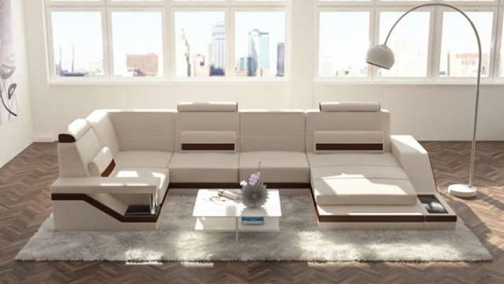 Wohnlandschaft Sofa mit USB Polster Ecksofa Garnitur Textil Stoff Leder Sofas