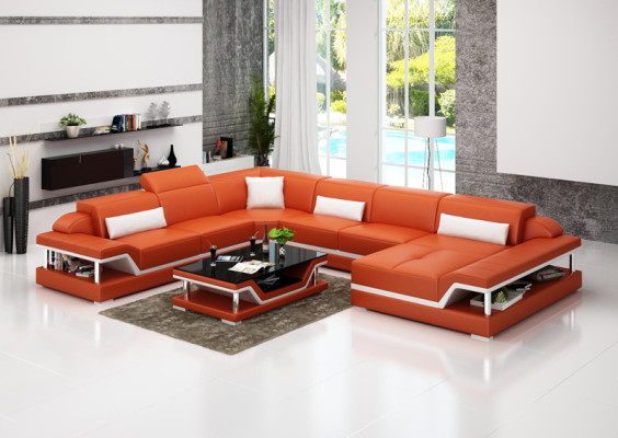 Ledersofa Couch Wohnlandschaft Ecksofa Eck Garnitur Design Modern Sofa G8004