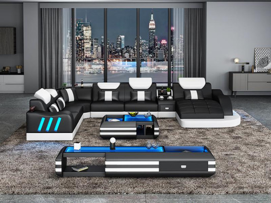 Ecksofa Polster Ecksofa Sideboard U Form Couchtisch Ledersofa Wohnlandschaft Neu