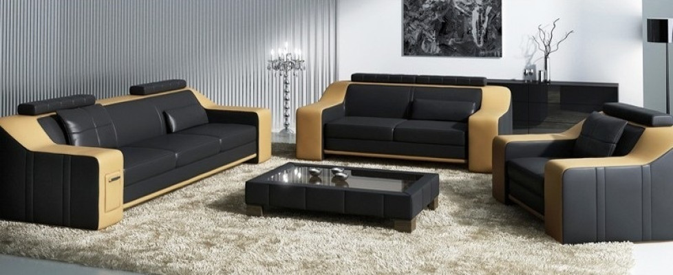 Ledersofa Set Sofa Couch Sitz Polster Garnitur Sofagarnitur 3+2+1 Sofas HuttenG