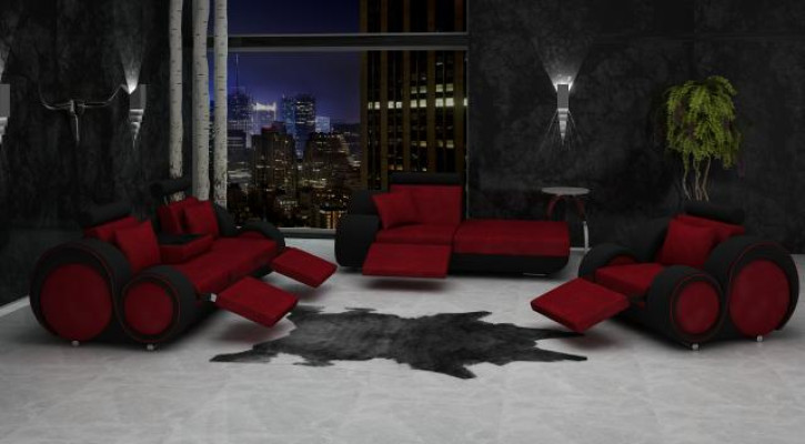 Sofa Garnitur Leder & Textil Stoff + USB,Sofagarnitur 3+Chaise+1 Wohnlandschaft