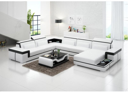 Ecksofa Wohnlandschaft Sofa U Form Polster Couchen Leder Design Beleuchtet Couch