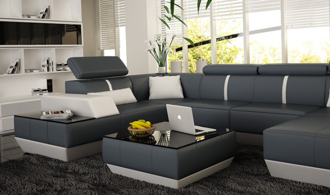 Ledersofa Wohnlandschaft Couch Sofa Ecksofa Eckcouch Ledercouch Poster Ecke-Sofa