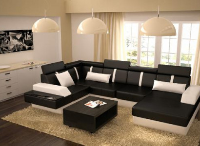 Designer Wohnlandschaft Eckcouch + USB Sofa Polster Garnitur Ledersofa Sofas Neu