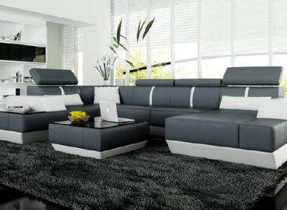 Ledersofa + USB,Wohnlandschaft Sofa Ecksofa Eckcouch Ledercouch Poster Ecke NEU
