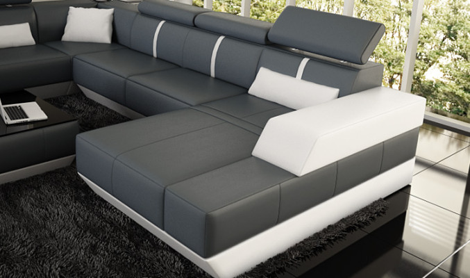 Ledersofa + USB,Wohnlandschaft Sofa Ecksofa Eckcouch Ledercouch Poster Ecke NEU