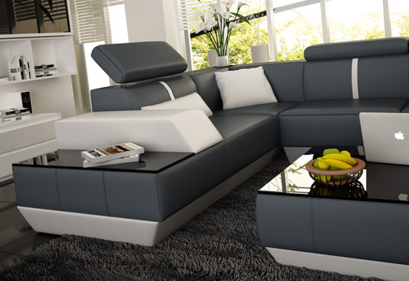 Ledersofa + USB,Wohnlandschaft Sofa Ecksofa Eckcouch Ledercouch Poster Ecke NEU