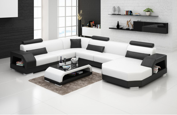 Ledersofa Couch Wohnlandschaft Ecksofa Eck Garnitur Design Modern Sofa mit USB