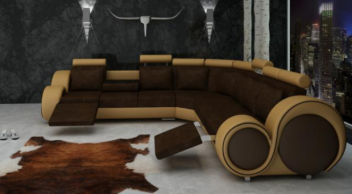 TEXTIL SOFA mit USB DESIGNERSOFA GARNITUR LEDER ECKSOFA WOHNLANDSCHAFT ECK NEU