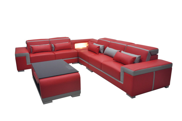 Leder Sofa Sofas Couch Eck Polster Garnitur + Tisch Couchen LForm Wohnlandschaft