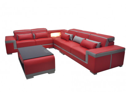 Leder Sofa Sofas Couch Eck Polster Garnitur + Tisch Couchen LForm Wohnlandschaft