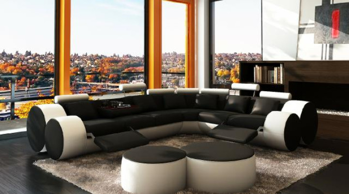 Designer Ledersofa+USB Eckcouch Sofa Ledercouch Sofa Wohnlandschaft Made In EU